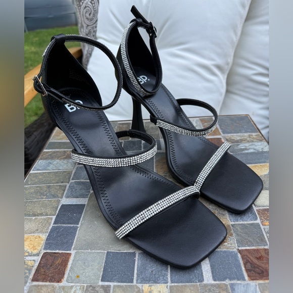 BP. "Jessa" Bling Black Ankle Strap Women Sandal - Picture 1 of 5